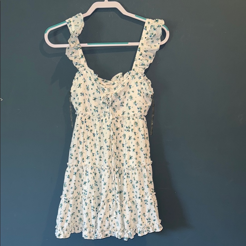 Altar'd State White and Green Floral Midi Dress